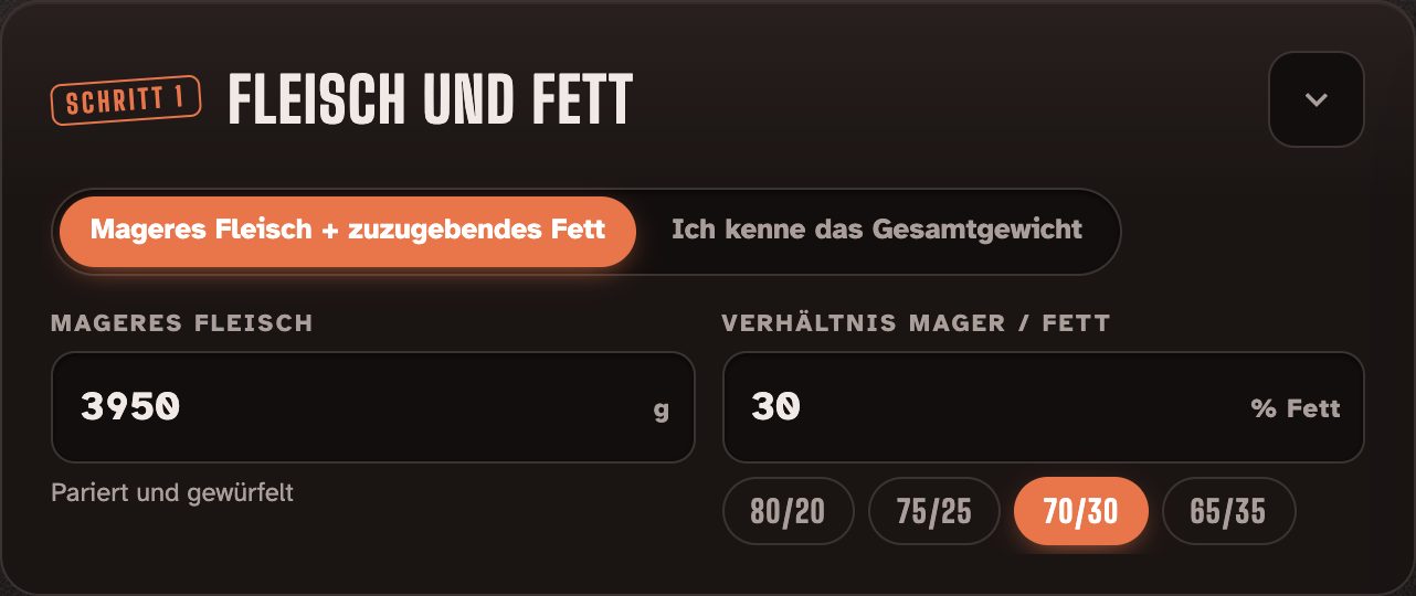 Schritt 1, Fleisch und Fett, im einfachen Modus