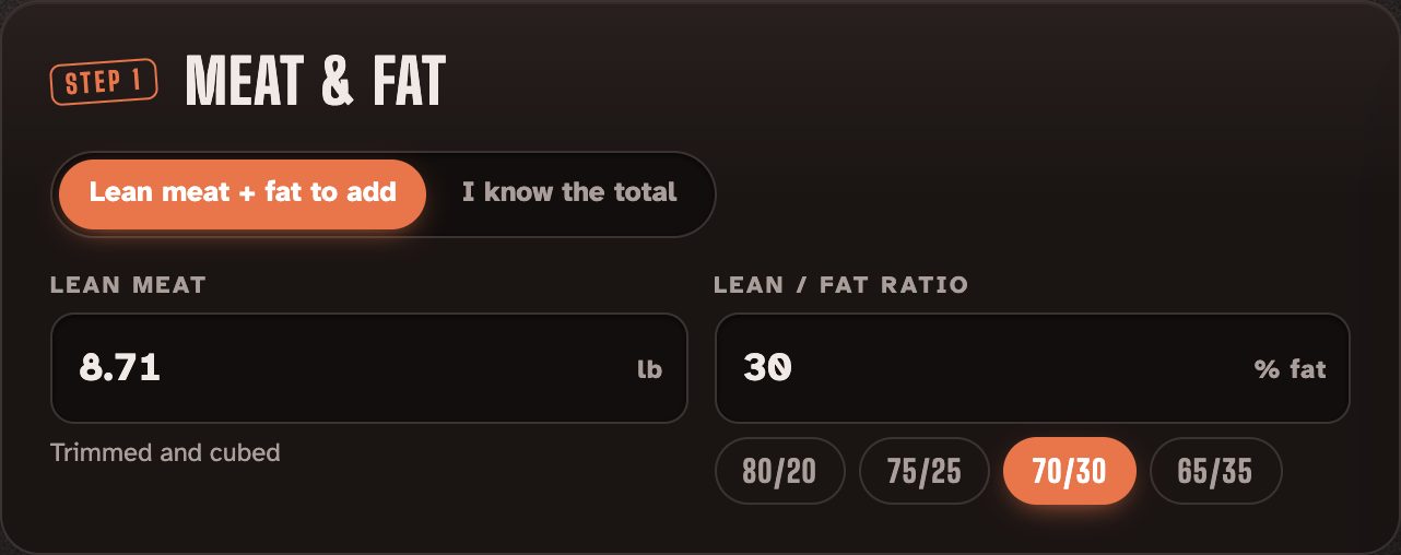 Step 1, Meat & fat, in Basic mode