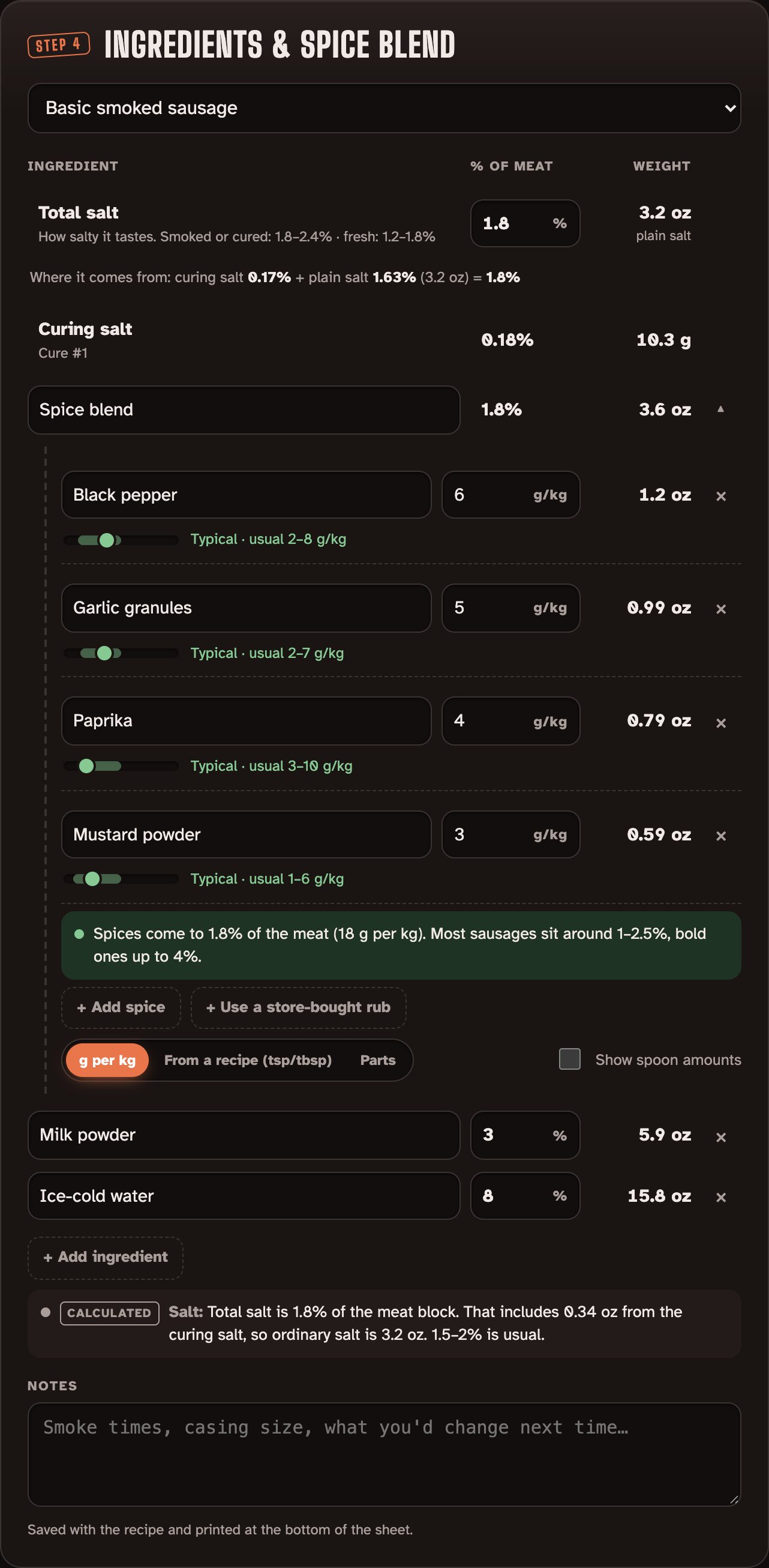 Step 4 in Advanced mode, with spice entry modes